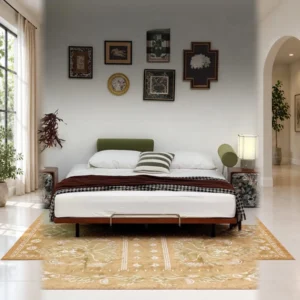 Moni Low Platform Bed with Movable Bolsters in walnut — front view