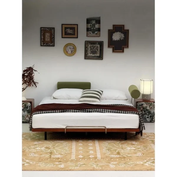 Moni Low Platform Bed with Movable Bolsters in walnut — in a room setting