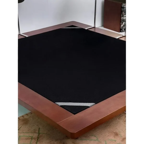 Moni Low Platform Bed with Movable Bolsters in walnut — in a room setting