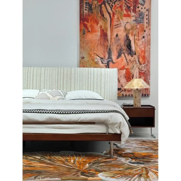 Qianxun Ribbed Fabric Bed with Ash Frame in oatmeal — in a room setting