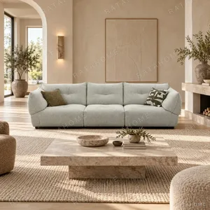 Qingye Hand-Tufted Cloud Sofa in Oatmeal Fabric, 240 cm — in a room setting