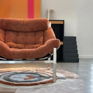 Rongqiu Caramel Chenille Lounge Chair on Steel Frame, 80 cm in rust — front view
