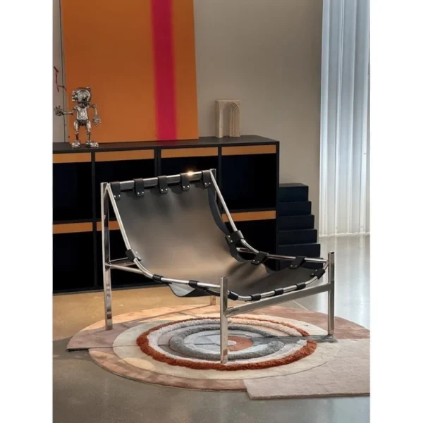 Rongqiu Caramel Chenille Lounge Chair on Steel Frame, 80 cm in rust — in a room setting