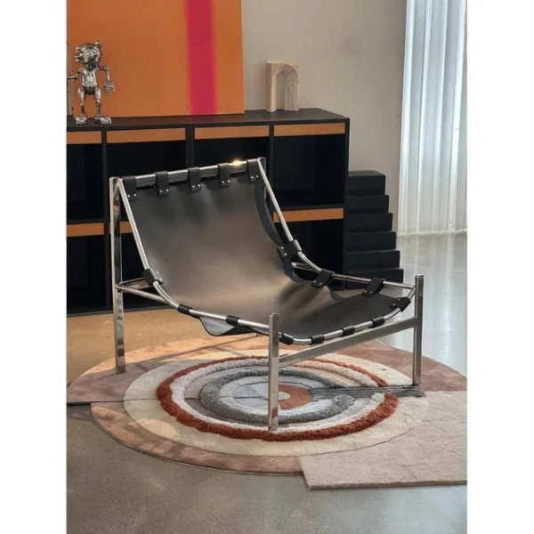 Rongqiu Caramel Chenille Lounge Chair on Steel Frame, 80 cm in rust — in a room setting