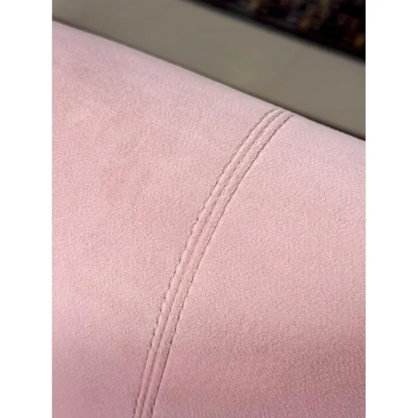 Soft Arc Pink Upholstered Bed in rose stone — in a room setting