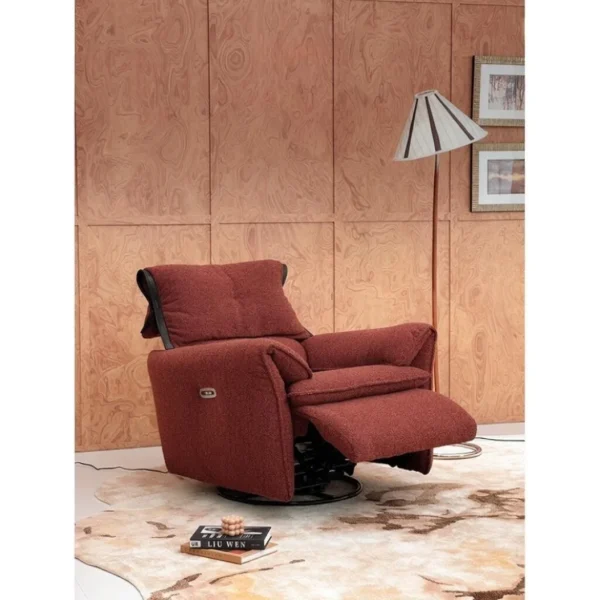 Sorrento Electric Rocking Swivel Recliner in Linen, 96 cm — in a room setting