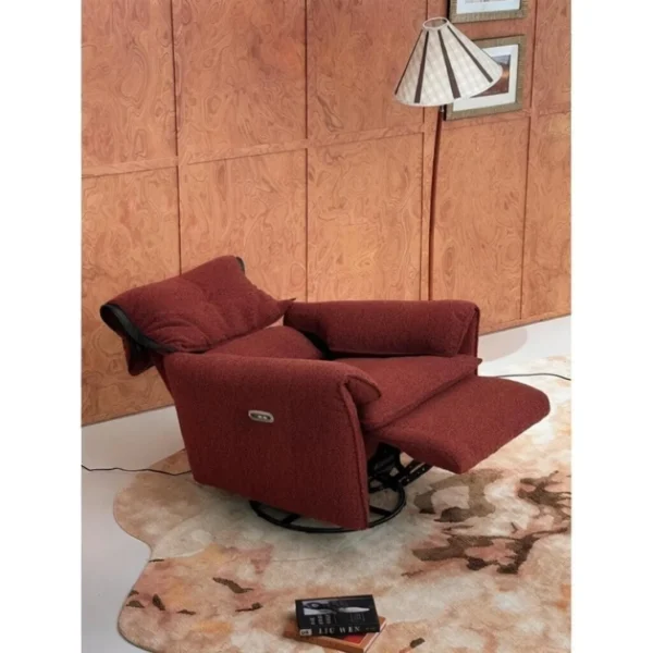 Sorrento Electric Rocking Swivel Recliner in Linen, 96 cm — in a room setting