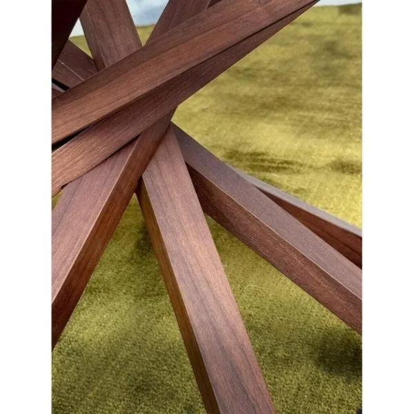 Star Round Glass Coffee Table on Splayed Wood Base, 100 cm in clay — in a room setting