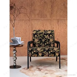 Wantang Black Ash Lounge Chair in Dark Floral Chenille — in a room setting