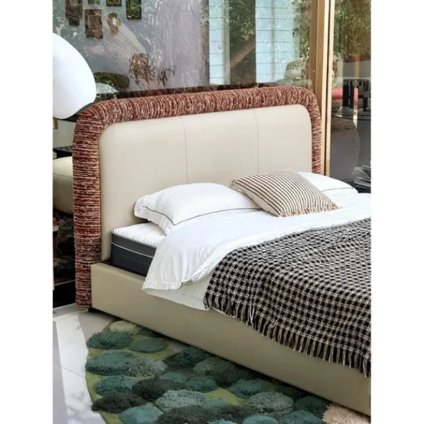 Wenshe Leather and Chenille Two-Texture Bed in oatmeal — in a room setting