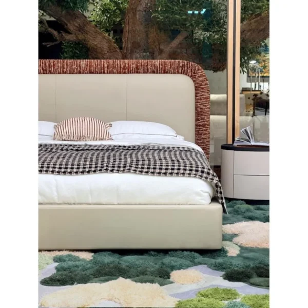 Wenshe Leather and Chenille Two-Texture Bed in oatmeal — in a room setting