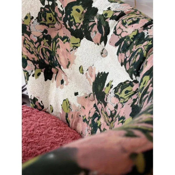 Woolf Rose Jacquard and Pink Bouclé Lounge Chair in rose stone — in a room setting