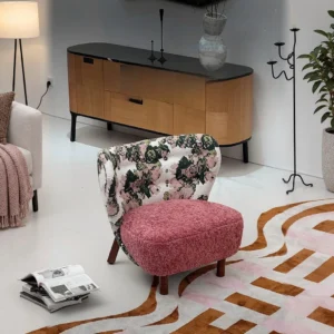 Woolf Rose Jacquard Lounge Chair with Pink Velvet Seat in rose stone — front view