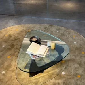 Yuji Triangle Glass Coffee Table in clay — front view