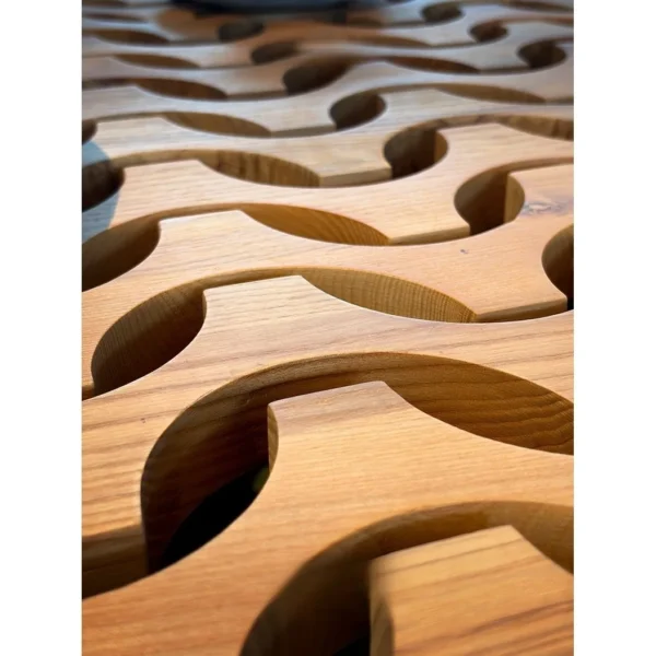 Yunyi Ripple Square Coffee Table with Open Wave Top, 100 cm in natural oak — in a room setting