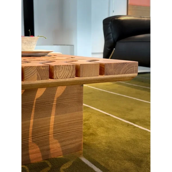 Yunyi Ripple Square Coffee Table with Open Wave Top, 100 cm in natural oak — in a room setting
