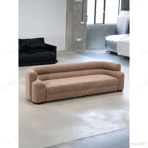 Organic Curve Sofa in Blush Textured Fabric — in a room setting
