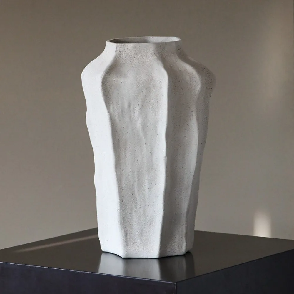 Jingdezhen Faceted Sand-Texture Art Vessel, Short or Tall in ivory — front view