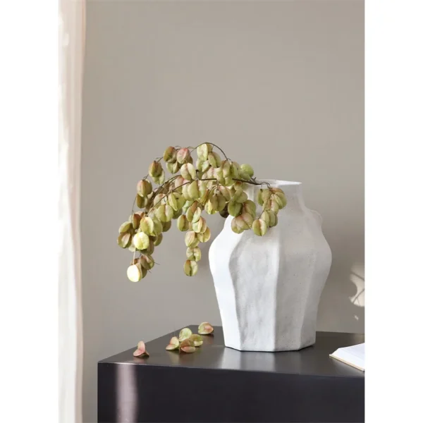 Jingdezhen Faceted Sand-Texture Art Vessel, Short or Tall in ivory — in a room setting