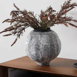 Jingdezhen Grid-Textured Grey Moon Jar, Large or Small in slate — front view