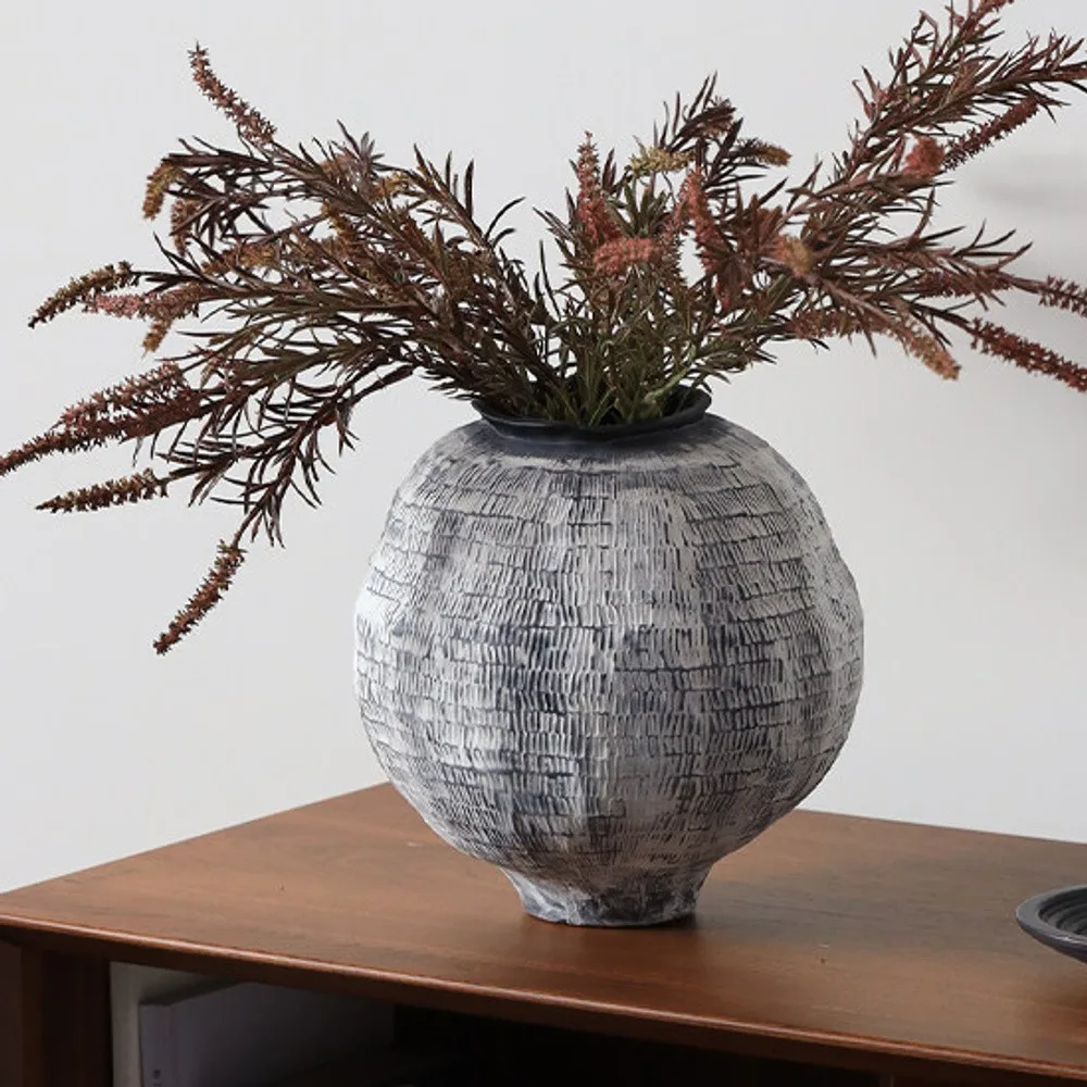 Jingdezhen Grid-Textured Grey Moon Jar, Large or Small in slate — front view