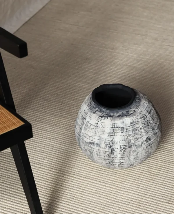 Jingdezhen Grid-Textured Grey Moon Jar, Large or Small in slate — in a room setting