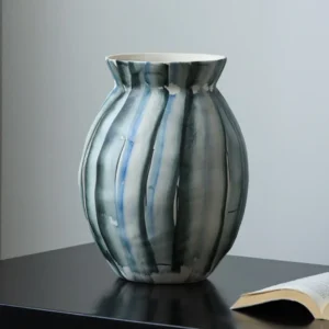 Jingdezhen Mixed-Colour Striped Ribbed Vase, Two Forms in blue — front view
