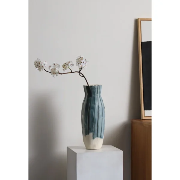 Jingdezhen Mixed-Colour Striped Ribbed Vase, Two Forms in blue — in a room setting