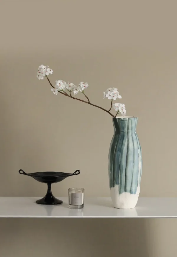 Jingdezhen Mixed-Colour Striped Ribbed Vase, Two Forms in blue — in a room setting
