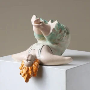 Jingdezhen Hand-Made Reclining Girl Ceramic Sculpture in olive — front view