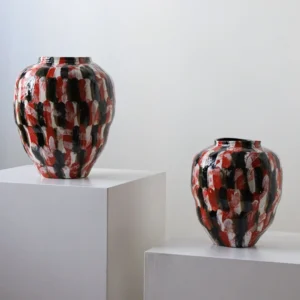 Jingdezhen Red and Black Brush-Mark Jar Vases, Large or in red — front view