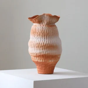 Jingdezhen White-to-Orange Gradient Pleated Floor Jar, Large in ivory — front view