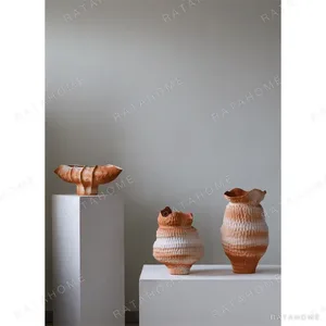 Jingdezhen White-to-Orange Gradient Pleated Floor Jar, Large in ivory — in a room setting