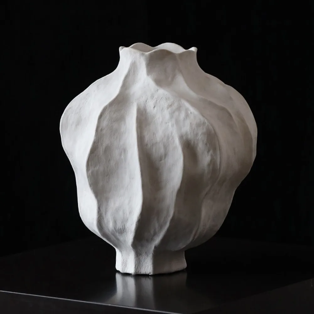 Jingdezhen White Lobed Floor Vase, Large in ivory — front view