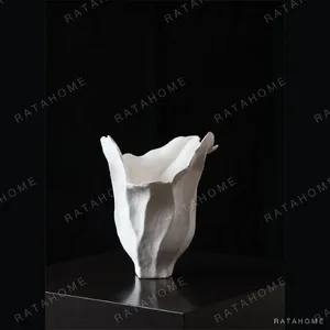 Jingdezhen White Lobed Floor Vase, Large in ivory — in a room setting