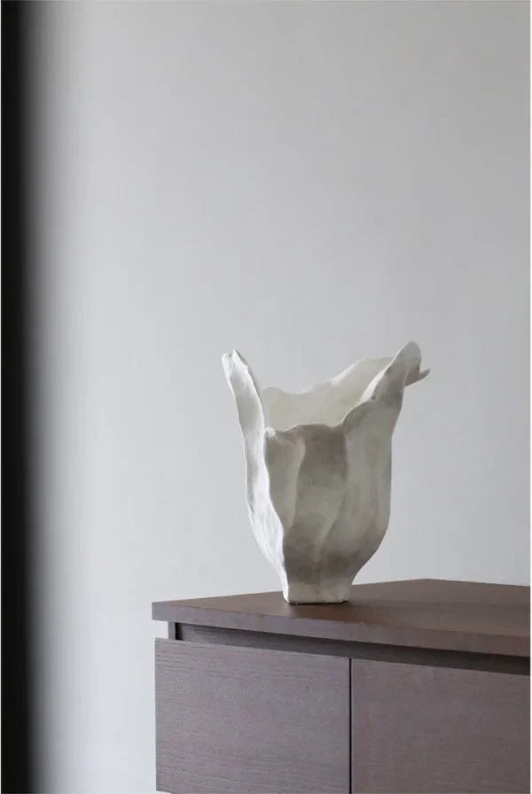 Jingdezhen White Lobed Floor Vase, Large in ivory — in a room setting