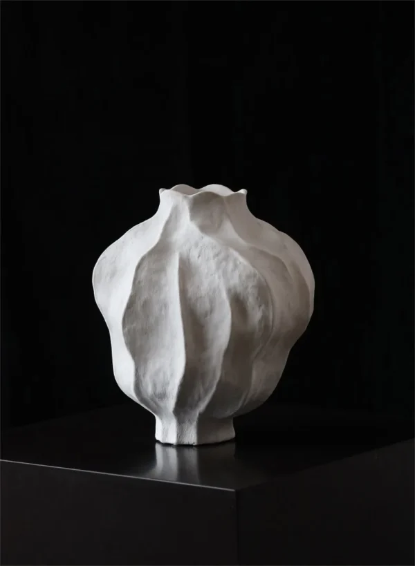 Jingdezhen White Lobed Floor Vase, Large in ivory — in a room setting