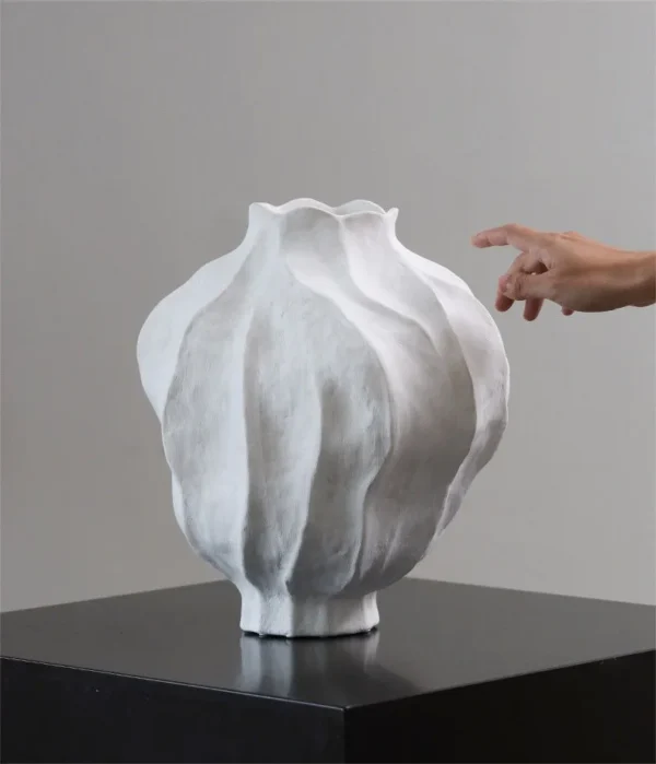 Jingdezhen White Lobed Floor Vase, Large in ivory — in a room setting