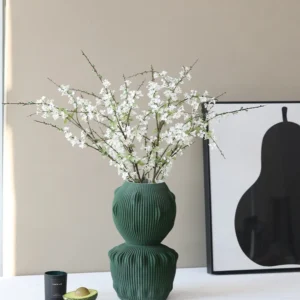 Jingdezhen Matte Dark Green Ribbed Stacked Vase, Tall or in olive — front view