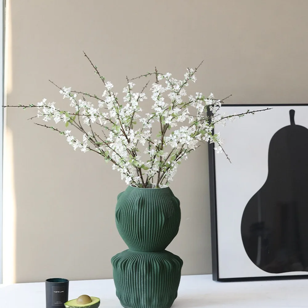 Jingdezhen Matte Dark Green Ribbed Stacked Vase, Tall or in olive — front view