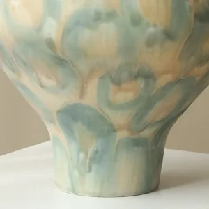 Jingdezhen Celadon Circle Pattern Round Jar Vase, Large in olive — in a room setting