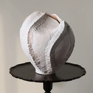 Jingdezhen Folded Lotus-Edge Floor Art Vase, Large or Small in ivory — front view