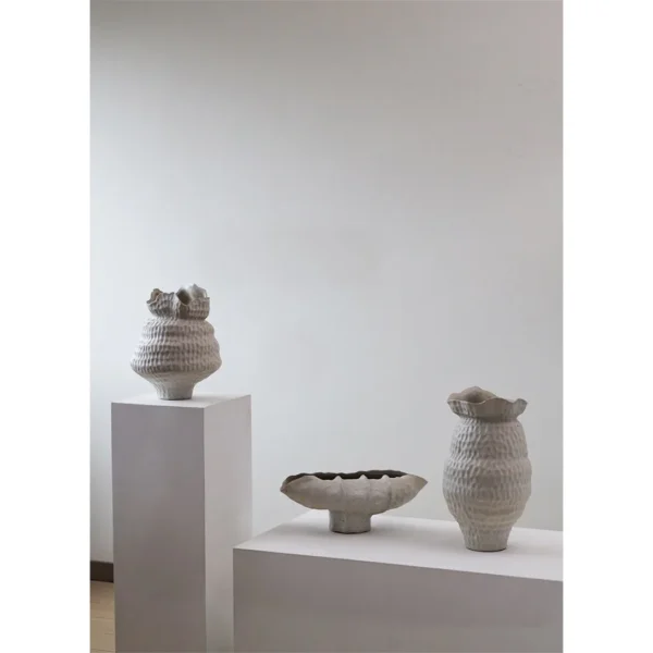 Jingdezhen Matte Grey Gradient Wabi-Sabi Jar Vases, Large in slate — in a room setting