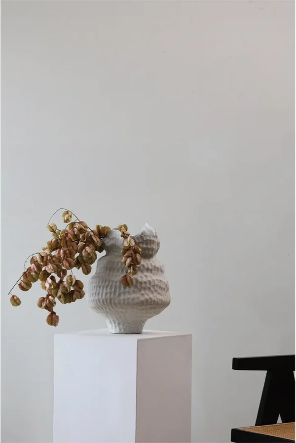 Jingdezhen Matte Grey Gradient Wabi-Sabi Jar Vases, Large in slate — in a room setting