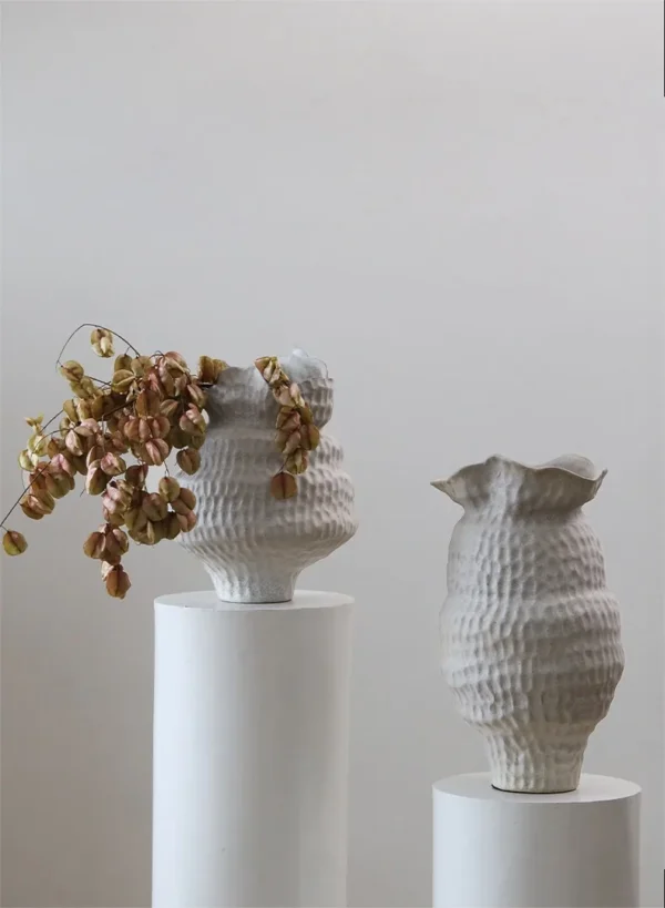 Jingdezhen Matte Grey Gradient Wabi-Sabi Jar Vases, Large in slate — in a room setting