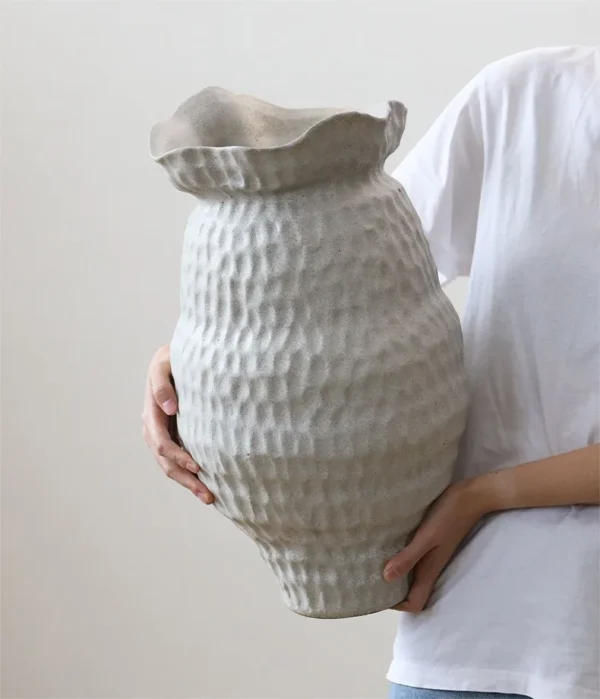 Jingdezhen Matte Grey Gradient Wabi-Sabi Jar Vases, Large in slate — in a room setting
