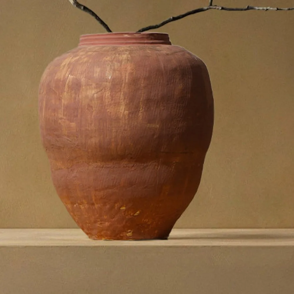 Jingdezhen Terracotta Wabi-Sabi Floor Vase in rust — front view