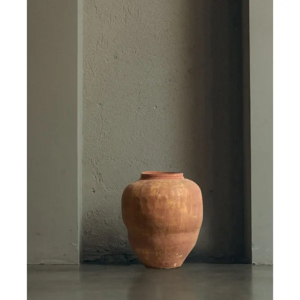 Jingdezhen Terracotta Wabi-Sabi Floor Vase in rust — in a room setting