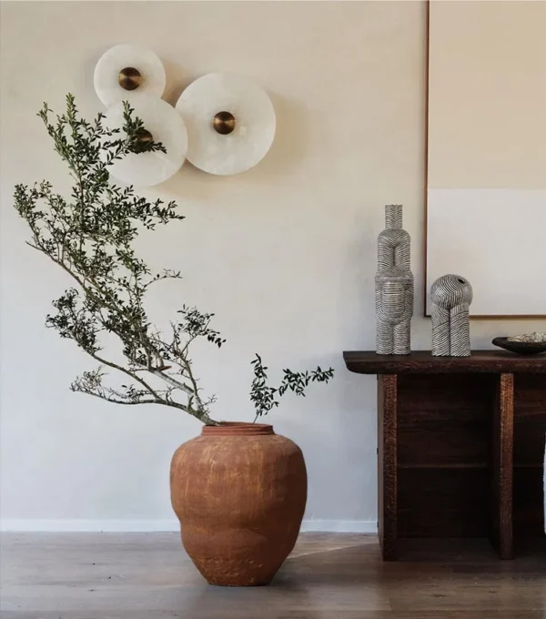 Jingdezhen Terracotta Wabi-Sabi Floor Vase in rust — in a room setting
