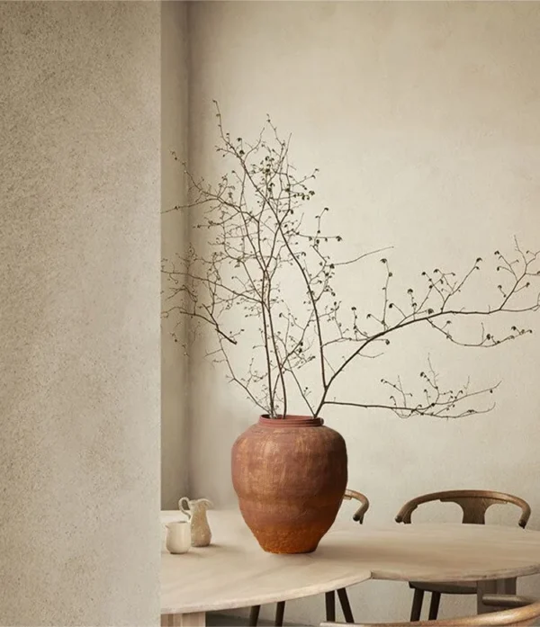 Jingdezhen Terracotta Wabi-Sabi Floor Vase in rust — in a room setting